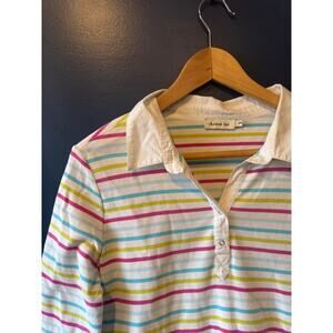 Amor-Lux | Multicolored Striped 3/4 Sleeve Polo Shirt "Le Soleal" | Size Large